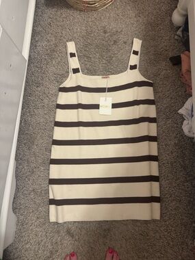 Show Me Your MuMu Cream and Brown Striped Knit Tank Dress
